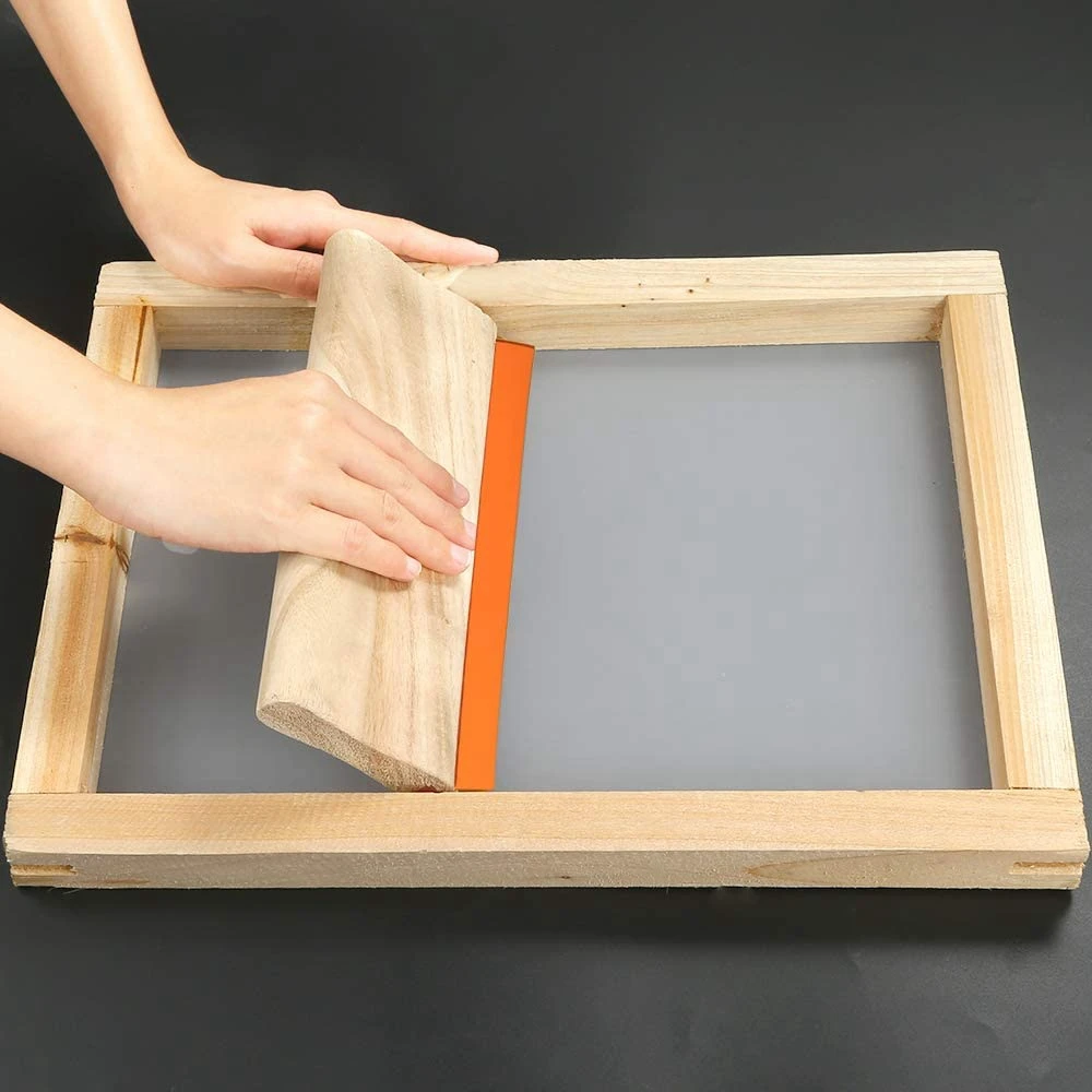 A71P Screen Printing Starter Kit, 10 X 14 Inch Wood Silk Screen Printing Frame With 110 White Mesh, Screen Printing Squeegees