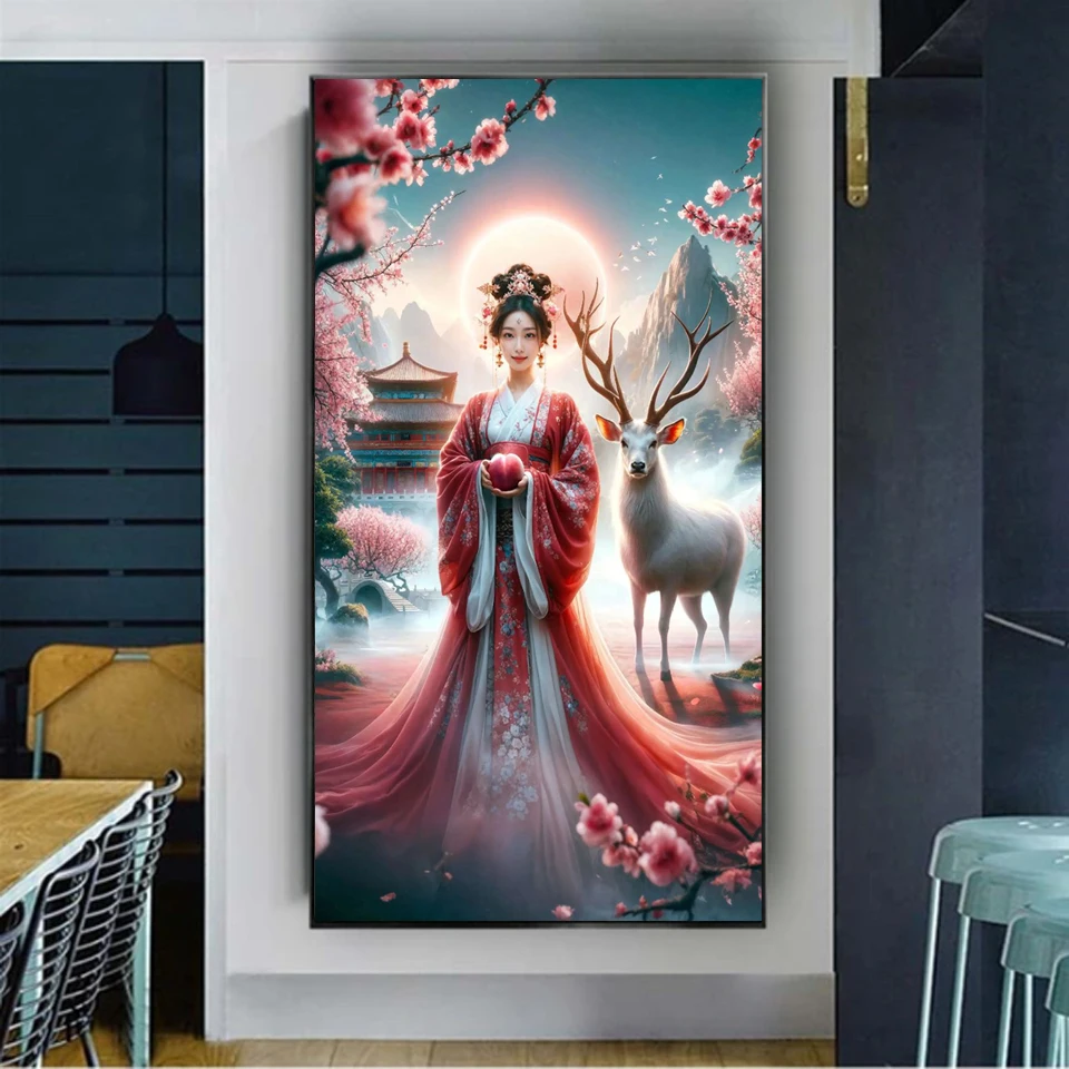 Diamond Painting Chinese Style Fairy and Deer New Beads Embroidery Mosaic 5D Full Diamond Cross Stitch Kits Wall Art Large Size