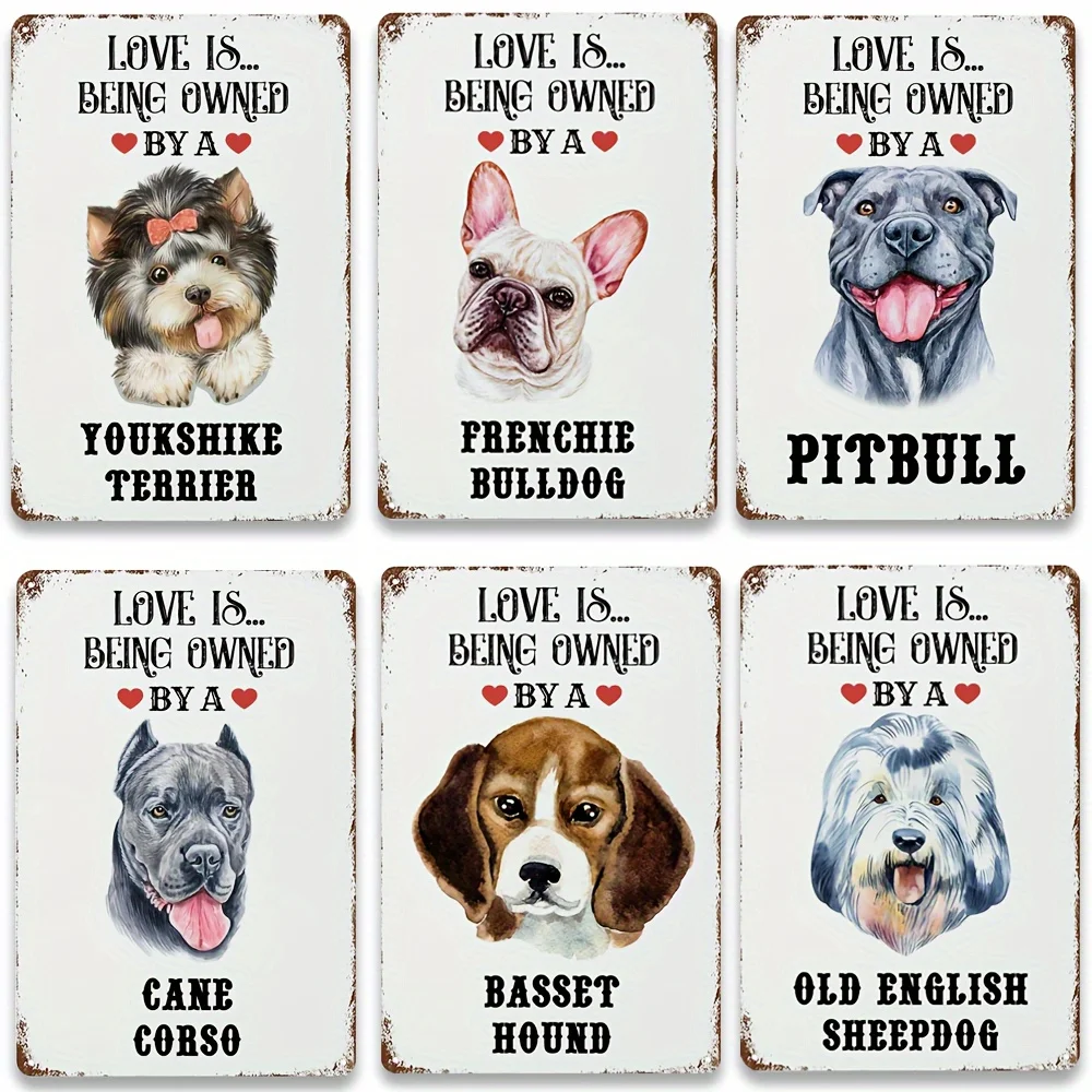 Vintage Sign for Wall Decor, Yorkie, Cane Corso, Basset Hound, Sheepdog, Bulldog, Love Is Being Owned by A Dog, Bedroom, Garage