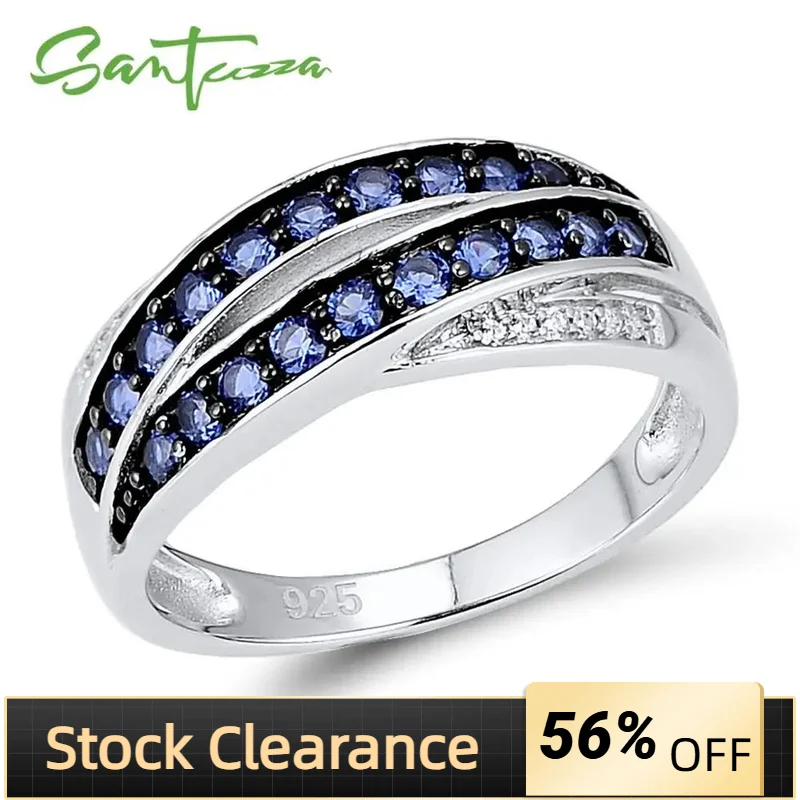 

SANTUZZA Silver Ring For Women 925 Sterling Silver Chic Female Ring Blue Nano Cubic Zirconia Glamorous Ring Fashion Jewelry