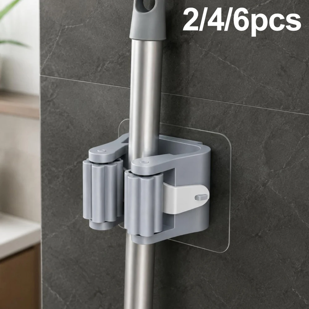 Home Storage Rack Wall Hanging Shelf Bathroom Shower Holder Storage Traceless Hook Mop Organizer Waterproof Broom Hanger - view 2
