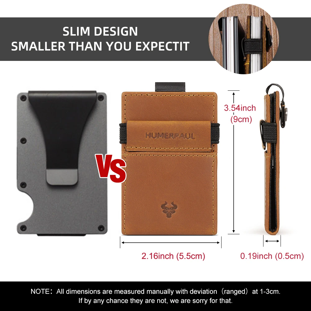 HUMERPAUL Slim RFID Card Holder Wallet for Men Genuine Leather Ultra-thin Money Purse Portable Business ID Banknote Bags