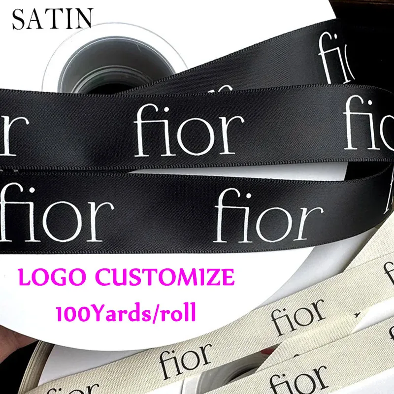 Rotolo di nastro in gros-grain personalizzato da 100 metri Nome del marchio Stampa LOGO Confezione regalo di nozze Fiore decorativo Nastri fai da te fatti a mano