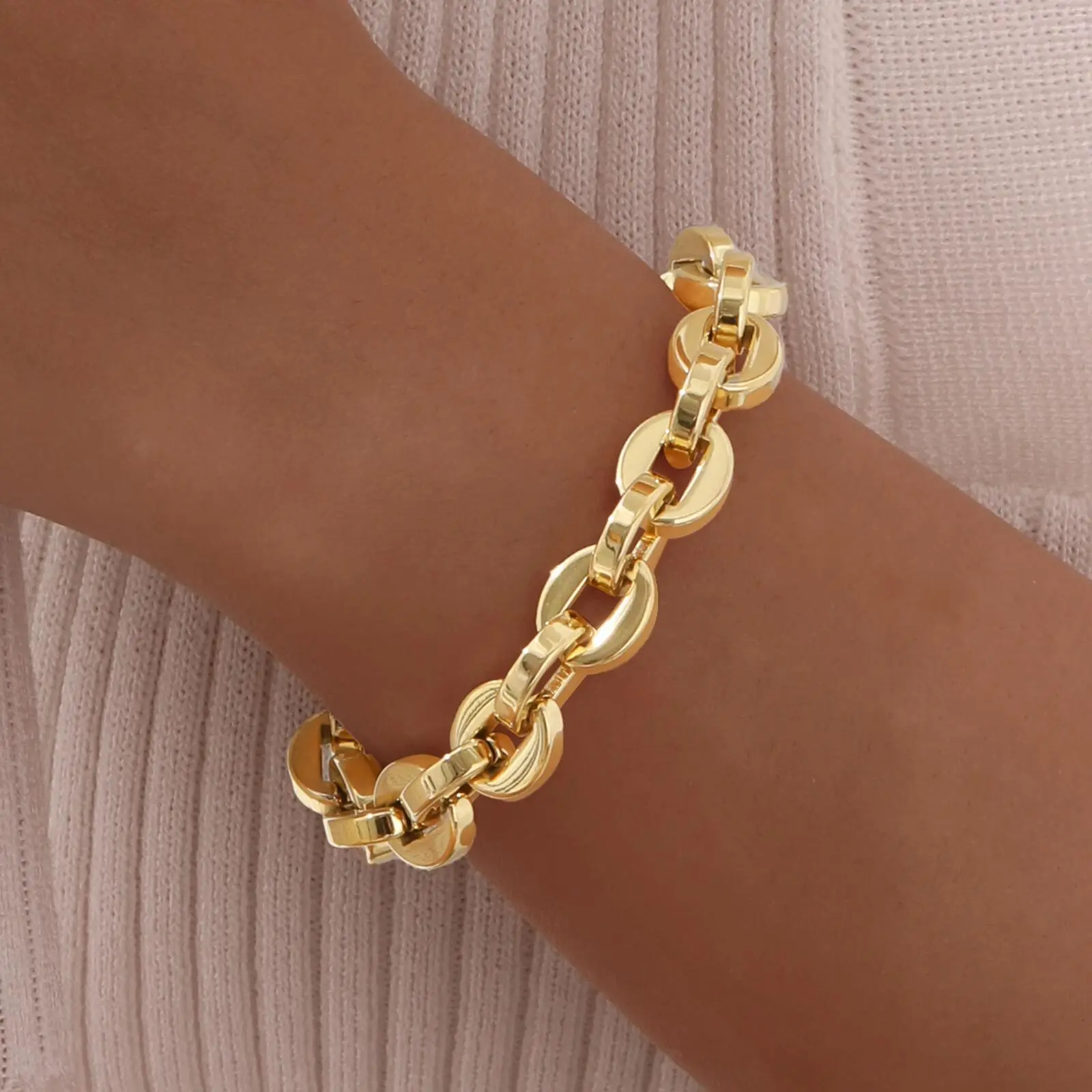 Link Chain Bracelets for Women, Gold Color Stainless Steel Statement Jewelry, Minimalist Adjustable Bracelets for Female