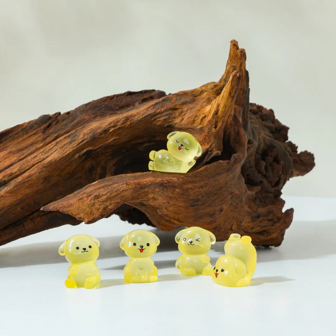 10 szt. Świecące w ciemności urocze figurki szczeniąt z żywicy, dekoracje na biurko, ozdoby, akcesoria do samodzielnego wykonania spinek do włosów, breloczków, zabawek