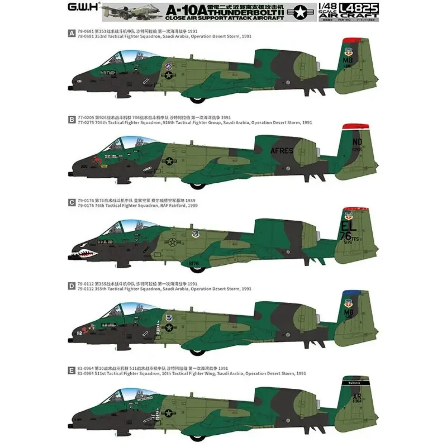 Zusammenbauen Sie den Maßstabsflugzeug-Modellbausatz L4825 im Maßstab 1:48 A-10A Thunderbolt II Close Air SupportBy Great Wall Hobby