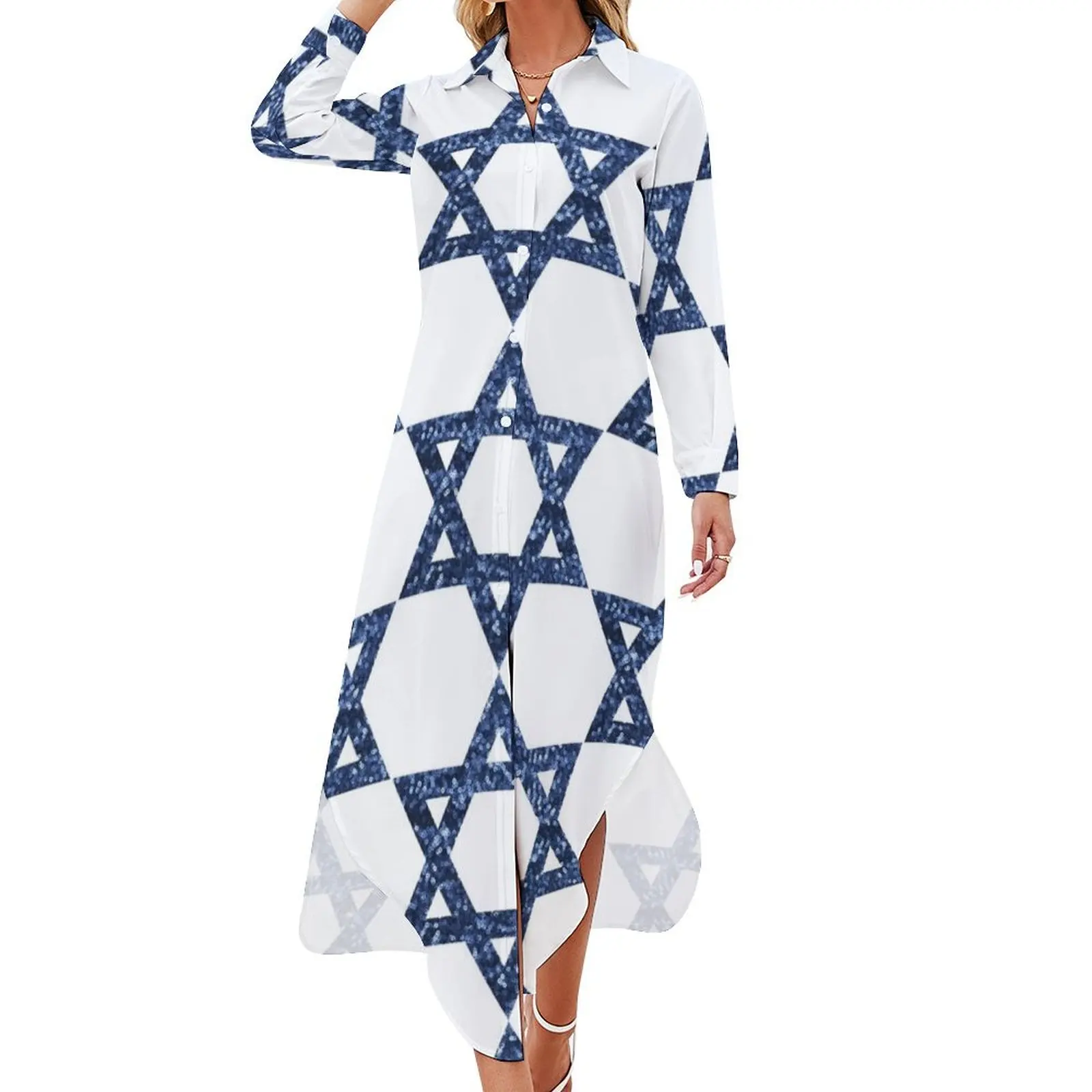 sequin print star of david Long Sleeved Shirt Dress sexy short dresses daring summer outfits for women 2024 women dresses