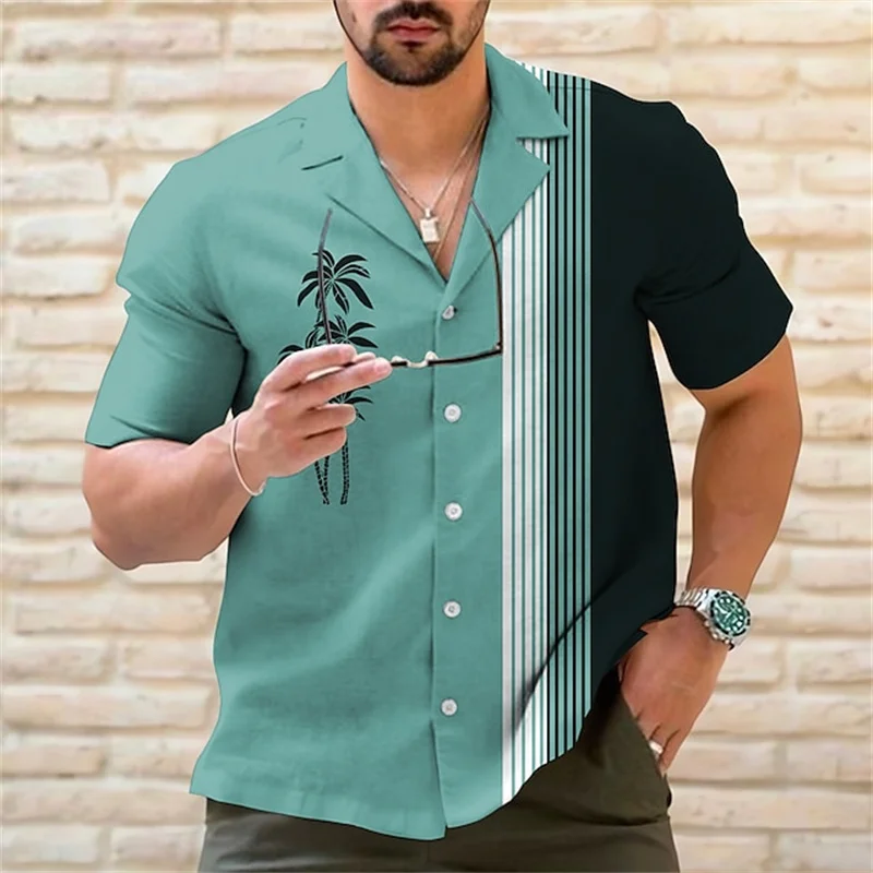 Luxury shirt 6 colors 2023 men\'s summer Hawaiian shirt casual fashion street short sleeve coconut striped beach holiday party