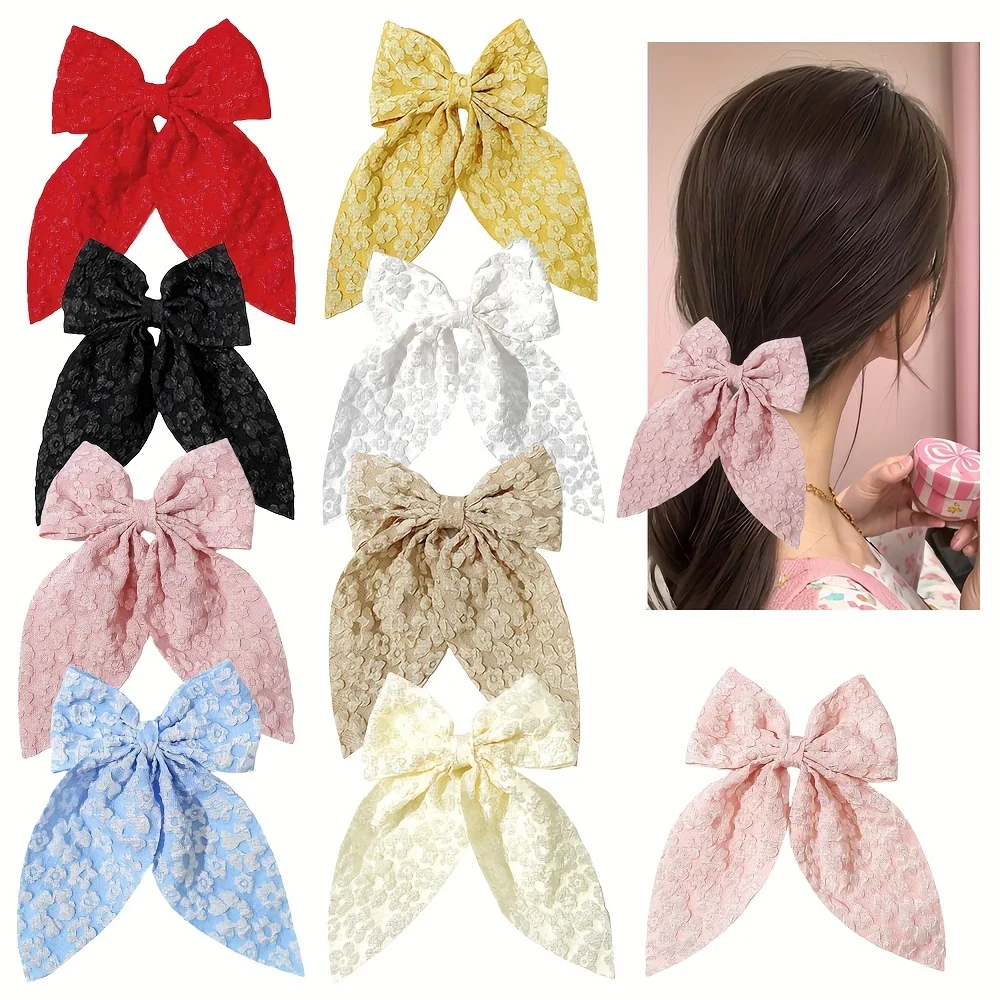 

9 Pieces of Floral Ribbon Bow Hair Accessories, Sweet Ponytail Top Clip, Hair Ribbon Hairpin