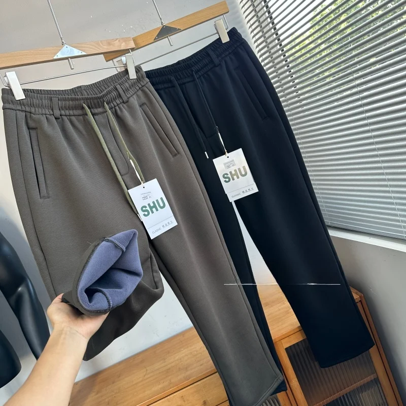 

Утепленные спортивные брюки с флисовой подкладкой для мужчин, повседневные прямые брюки с высокой эластичностью, водонепроницаемые, для осени и зимы