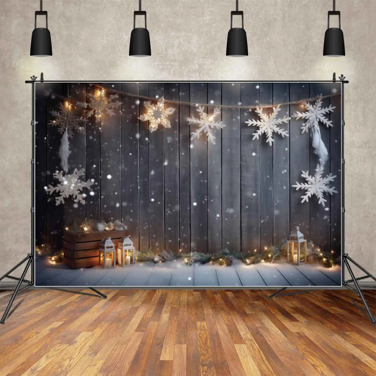 Mon.qg ไฟประดับผนังฉากหลังคริสต์มาสไฟรูปเกล็ดหิมะไม้ขนนกพื้นหลังสำหรับงานเลี้ยงออกแบบได้ตามต้องการ