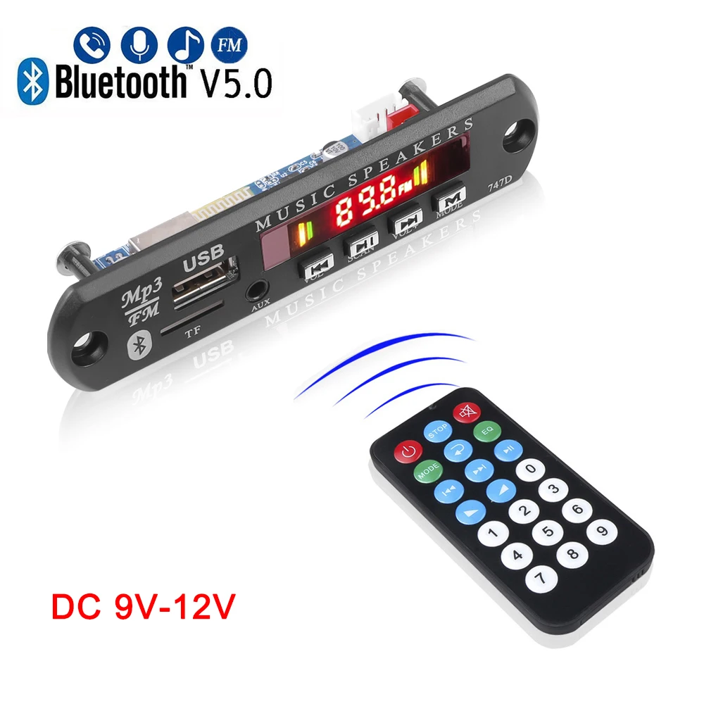 DC 12V MP3 Decoder Board Wireless Bluetooth 5.0 Car MP3 Player USB Talking Recording Module FM Radio Support Power Off Memory