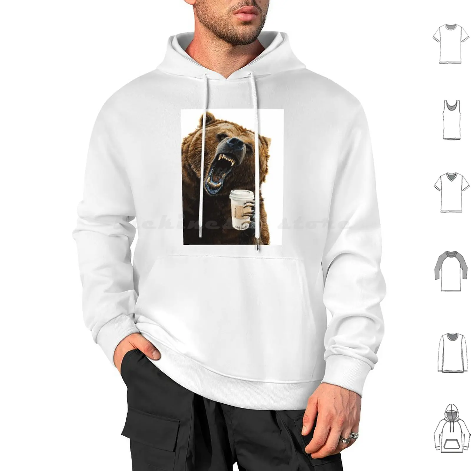 Grizzly Mornings-Dive That Bear Some Coffee Sudaderas con capucha de manga larga Bear Grizzly Holly Simental Morning Angry Growling