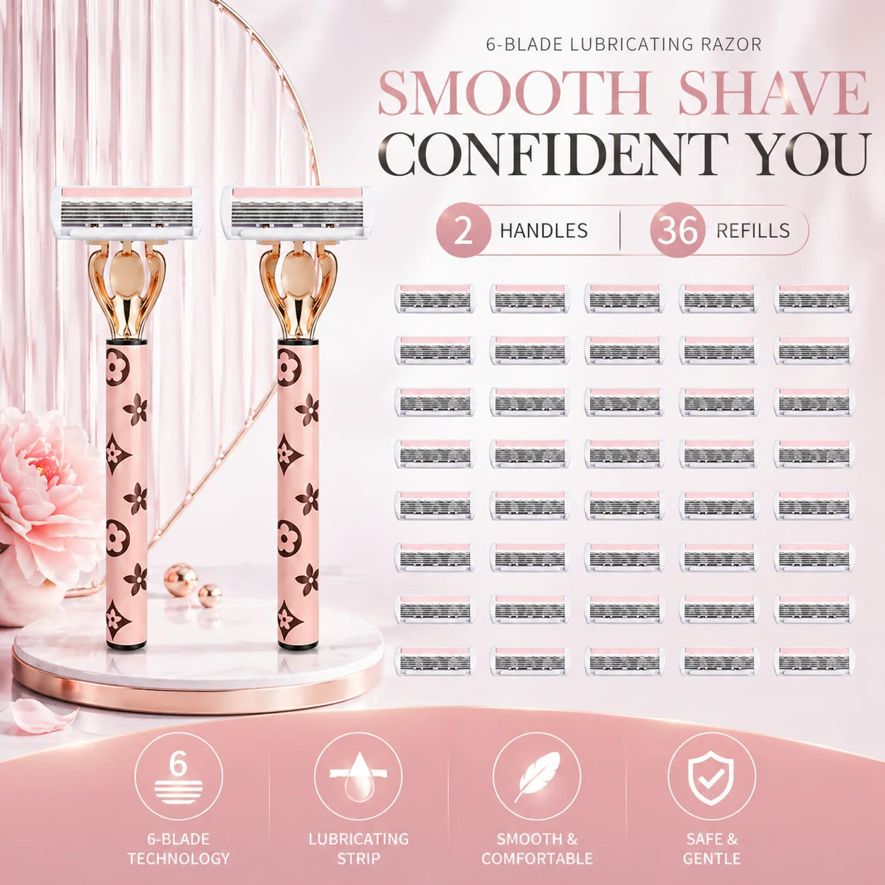 

[Women's Shaving Set] 6-layer blade design. The anti slip, sharp and painless shaving of women's razors is a must-have for women