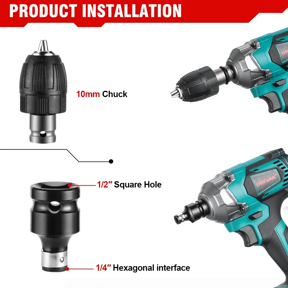 ONEVAN 12Pcs Set Electric Impact Wrench Hexs Socket Adapter Kit Drill Chuck Drive Adapter For Cordless Drill Wrench Screwdrivers