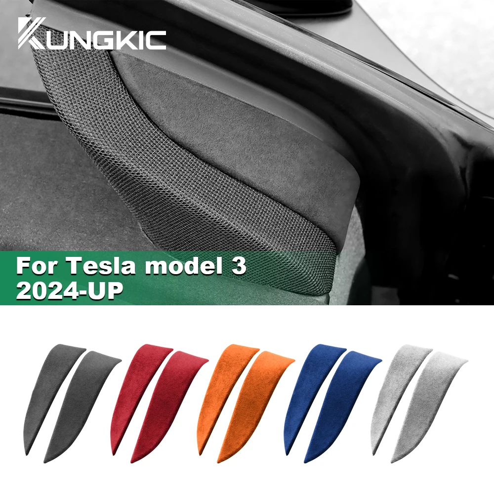 KUNGKIC Italian Top Suede Inner Door A-pillar Panel Decorative Cover for Tesla Model 3 Highland 2024-Up Protect Car Accessories