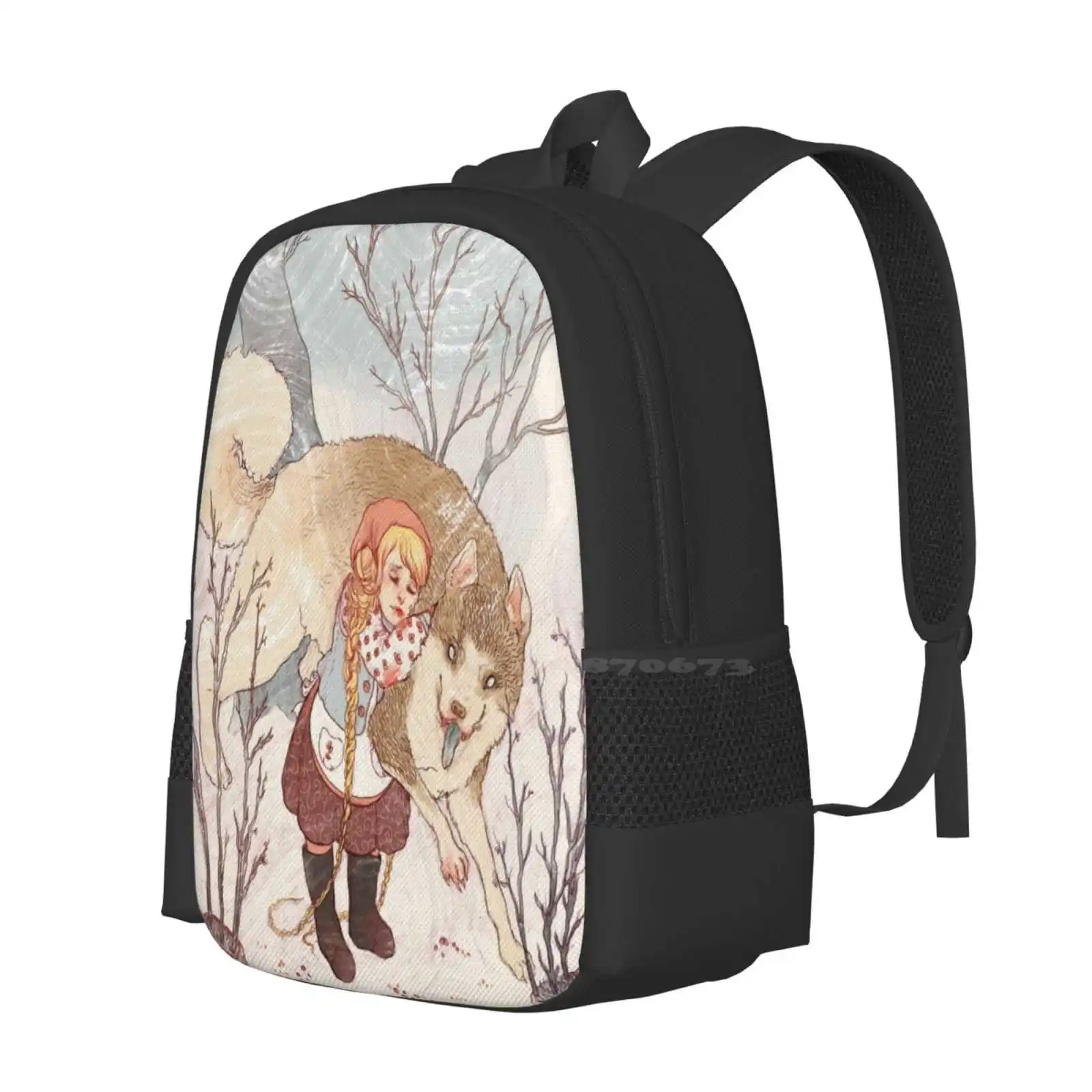 The Little Snow Girl Large Capacity School Backpack Laptop Bags Fairytale Folklore Folktale Forest Girl Russia Ukrain Winter