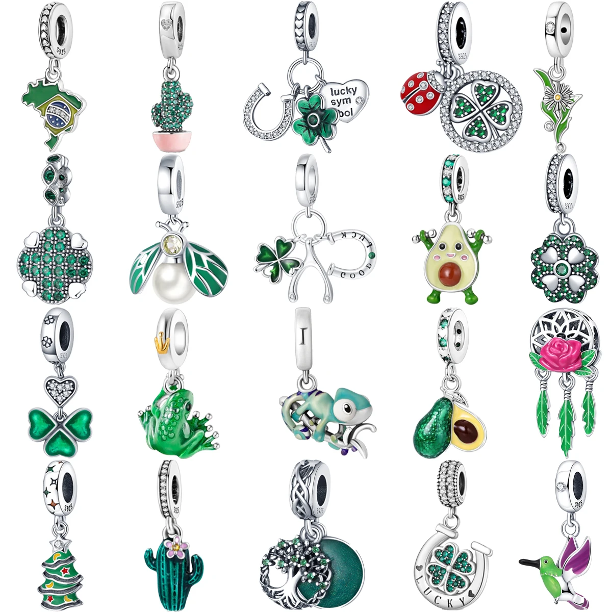 

Original 925 Sterling Silver Green Cactus Avocado Frog Hummingbird Charm Beads for Pandora DlY Bracelet Women's Jewelry Gifts