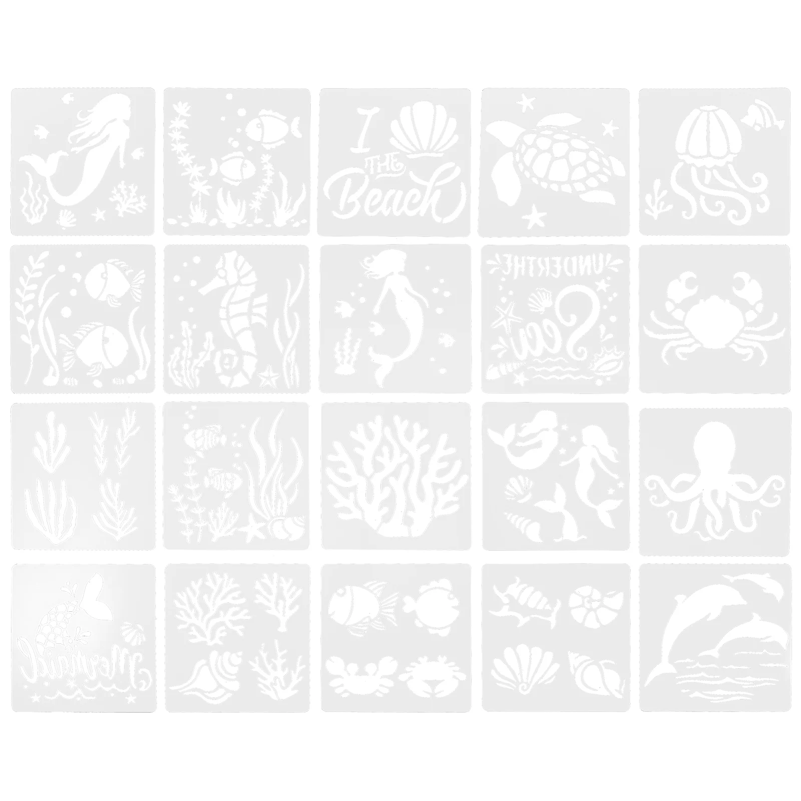 

20 Sheets Ocean Painting Template Sea Creatures Stencil Stencils for on Wood Square Craft Crafts The Pet Walls Drawing