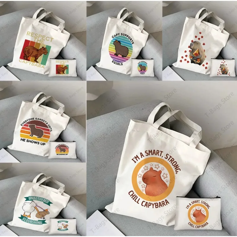 

2pcs/set Capybara Capybaras Capibara Print Tote Bags Large Capacity Shoulder Women's Casual Handbag for Work School Shopping