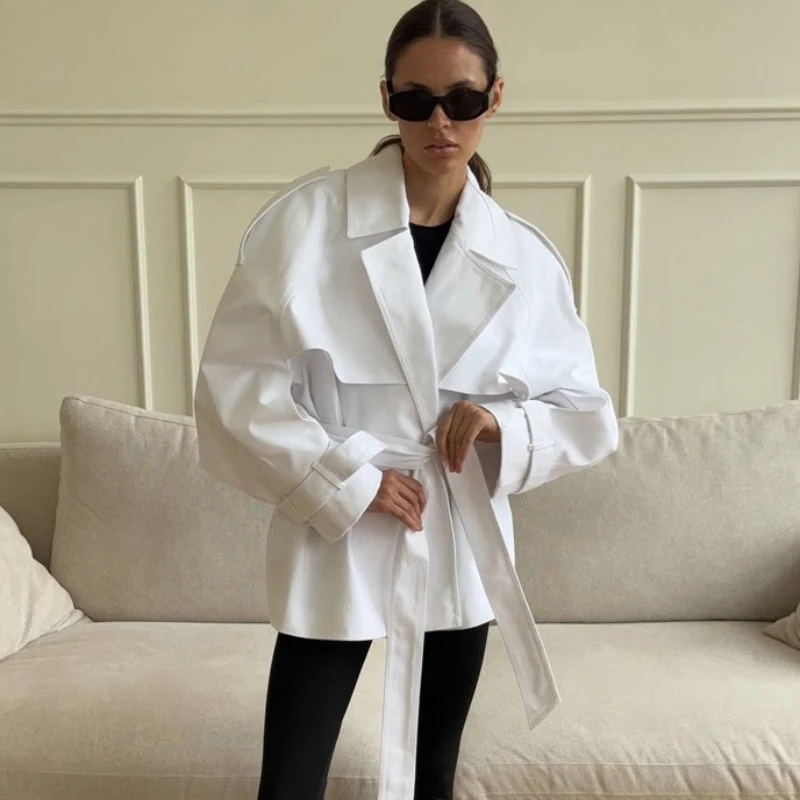 

TARUXY Fashion Lapel Lace-Up Trench Coat Women's Loose Casual Long Sleeve Solid Splicing Jacket Autumn Commuting Clothing Female