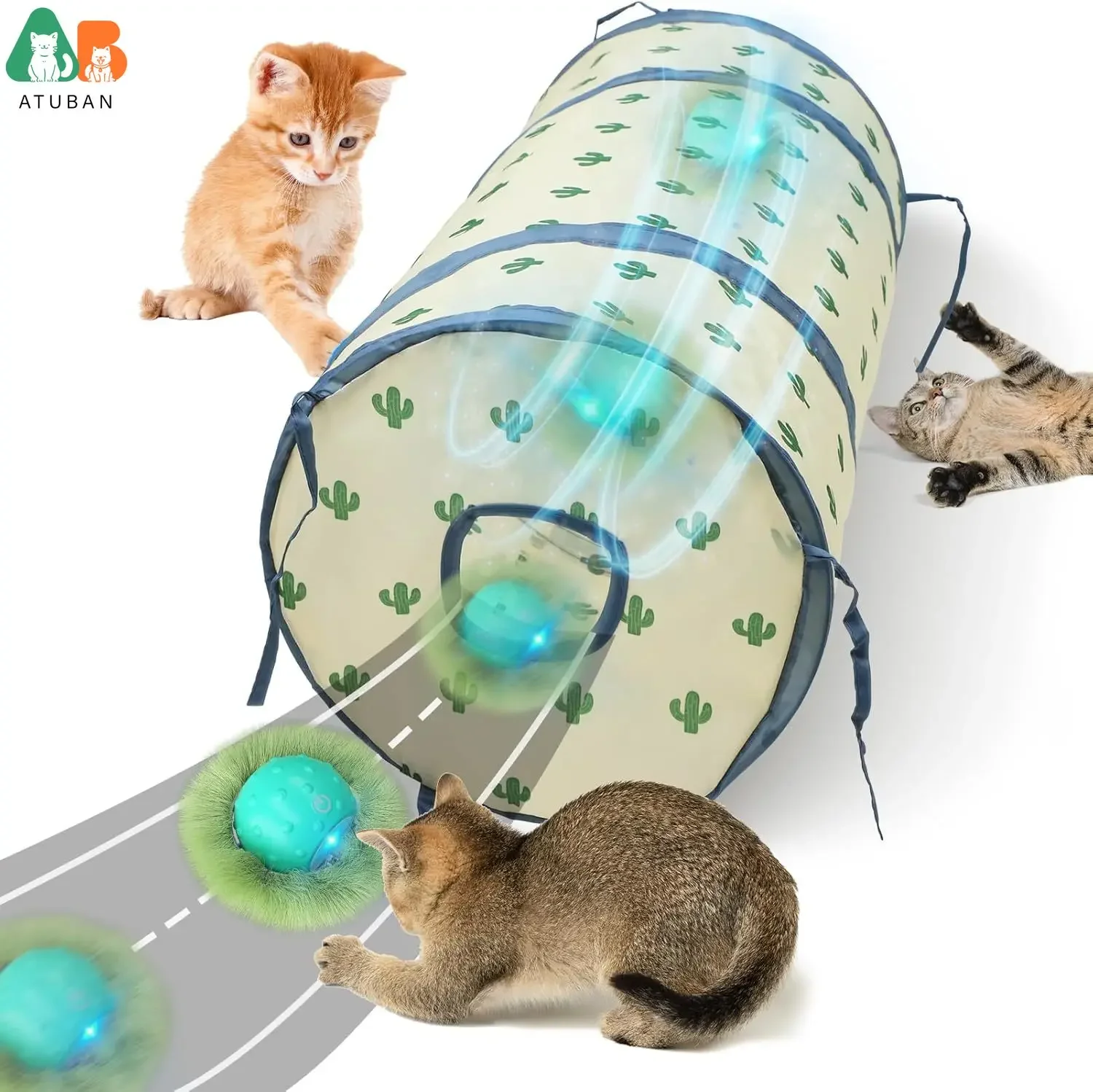 

ATUBAN Cat Toys for Indoor Cats, Electric Cat Ball Fast Rolling in Pouch,Motion Activated Chirping Cat Toy,Hide and Seek Cat Toy