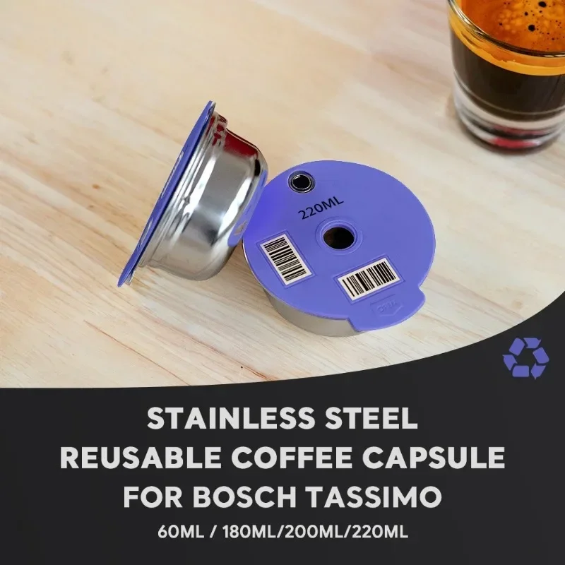 

60/180/200/220ml Coffee Capsule Pods Reusable Stainless Steel Filter for Bosch Tassimo Happy Suny Vivy Coffee Maker Refillable