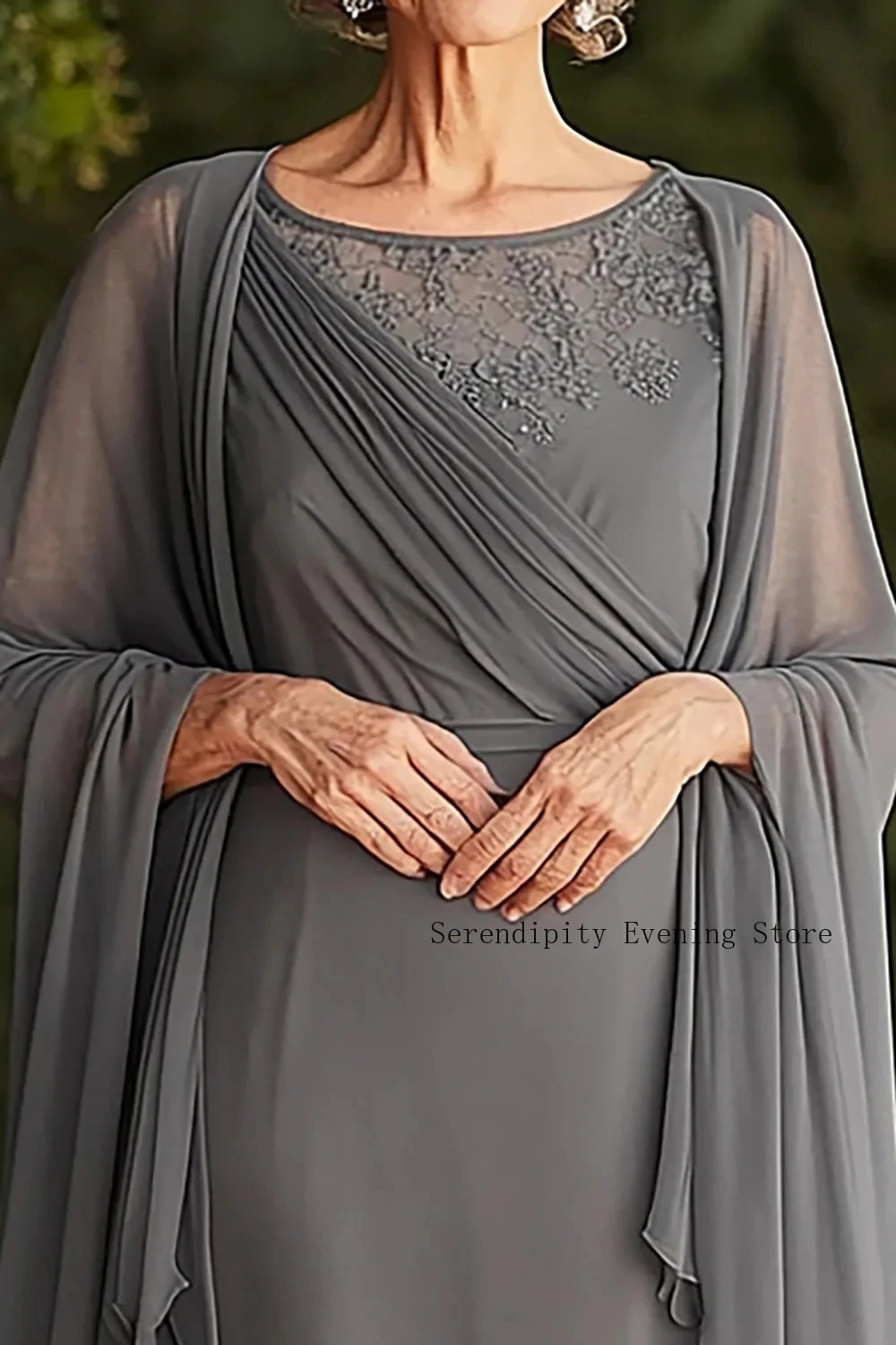 Maßgeschneidertes 2-teiliges Brautmutter-Kleiderset für Damen Hochzeit Luxus Abendkleid 2026 mit Spitze Grau Formelle Ballkleider – Detail 3