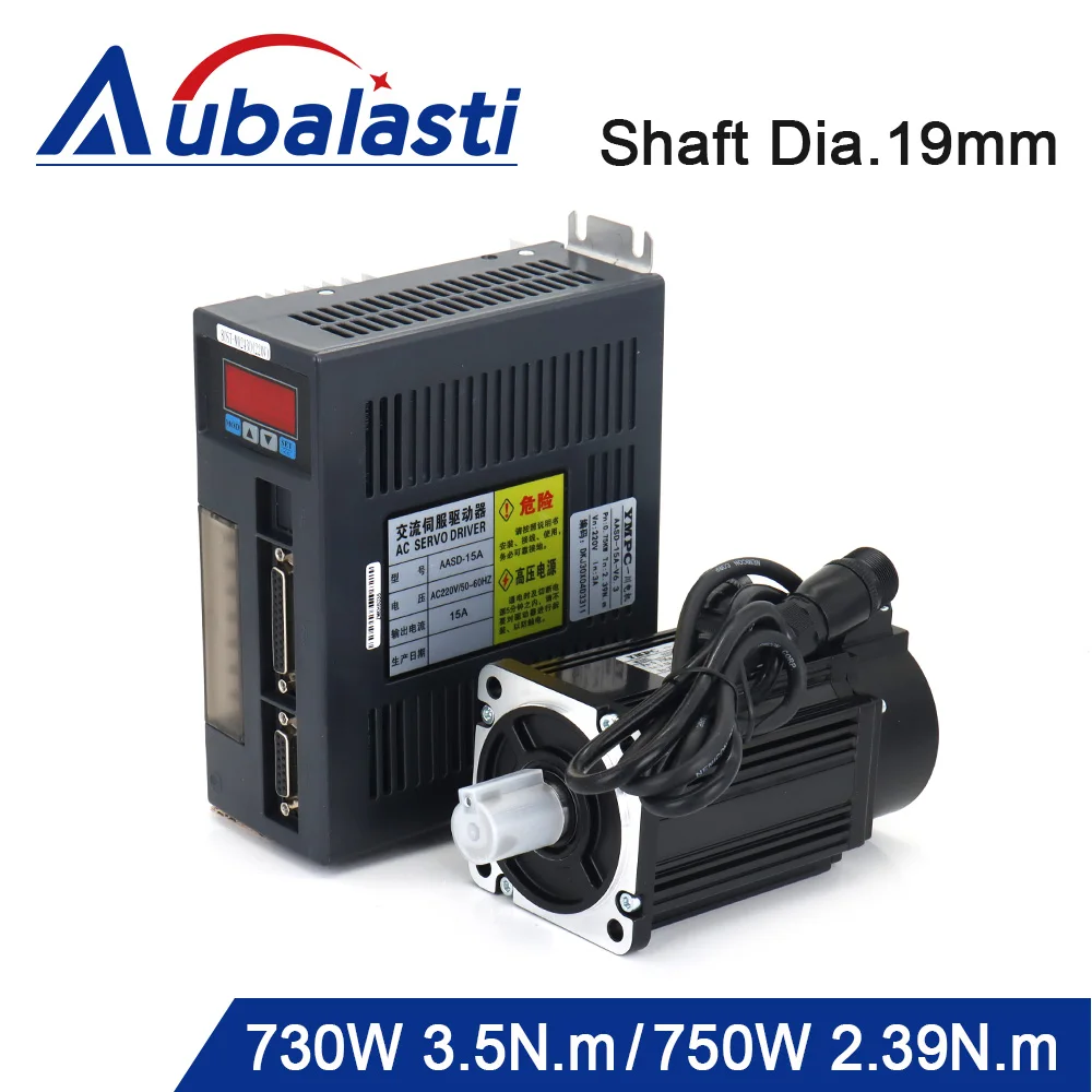 Aubalasti 750W AC Servo Motor Kits 80ST-M02430 2.39N.m 730W 80ST-M03520 220V 3000RPM Match Driver AASD-15A for CNC Engraving