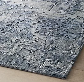 ！@Blue Color Modern Abstract Wool and Viscose High Pile Cushioned Carpet Hand Tufted Texture Neutral Tone Living Room Rug