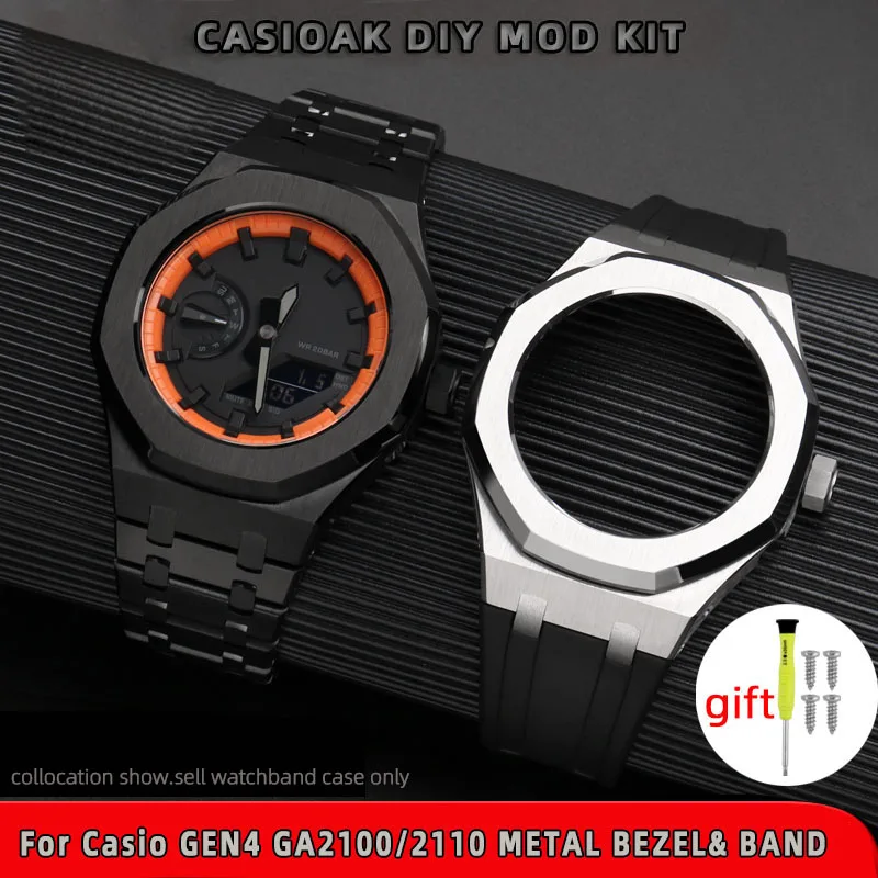 

High quality GA2100 men watchband For Casio G-SHOCK GA-2100 2110 Silicone Strap metal stainless steel Case Bezel fluoro rubber