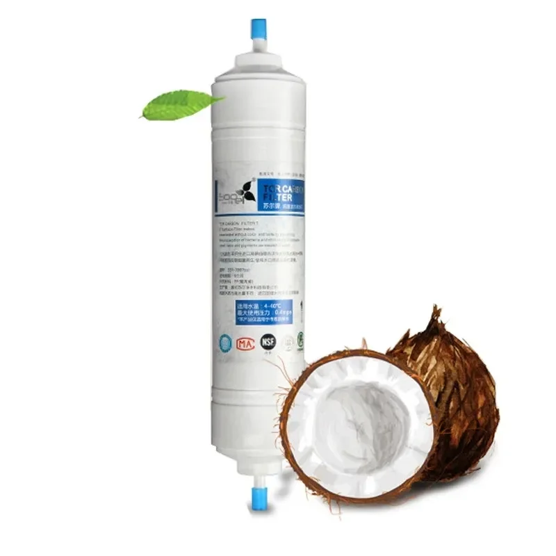 T33 Quick Connect INLINE COCONUT Carbon Post WATER FILTER Cartridge With 2 fitting Water Purifier REVERSE OSMOSIS