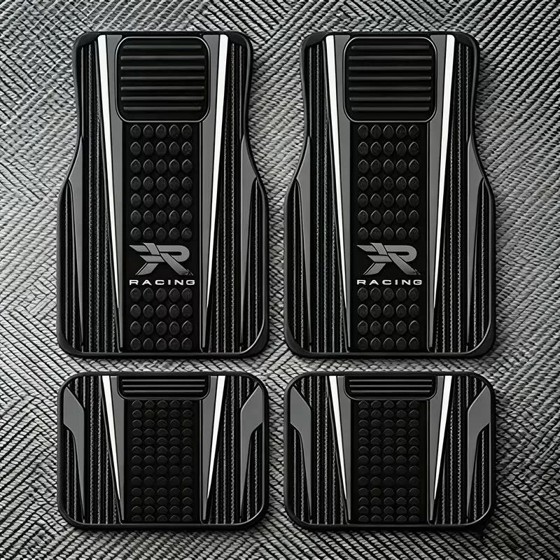 4pcs Set - Universal Patterned Car Floor Mats, Replica Style, Absorbent and Non-slip, Washable, Stylish Interior Protection