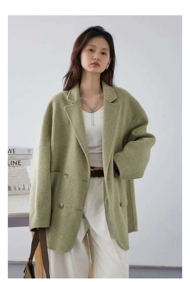 

High Grade Double-Sided Plush Woolen Coat For Women's Autumn And Winter New Style Suit, Casual College Style Coat