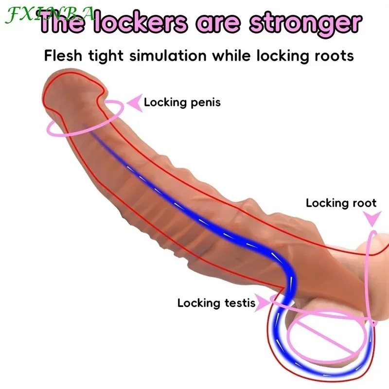 FXINBA جديد 24 سنتيمتر كبير القضيب كم موسع كبير لينة الكبار الجنس لعب للرجال الديك كم ديك المكبر الذكور قابلة لإعادة الاستخدام الواقي الذكري تأخير #2
