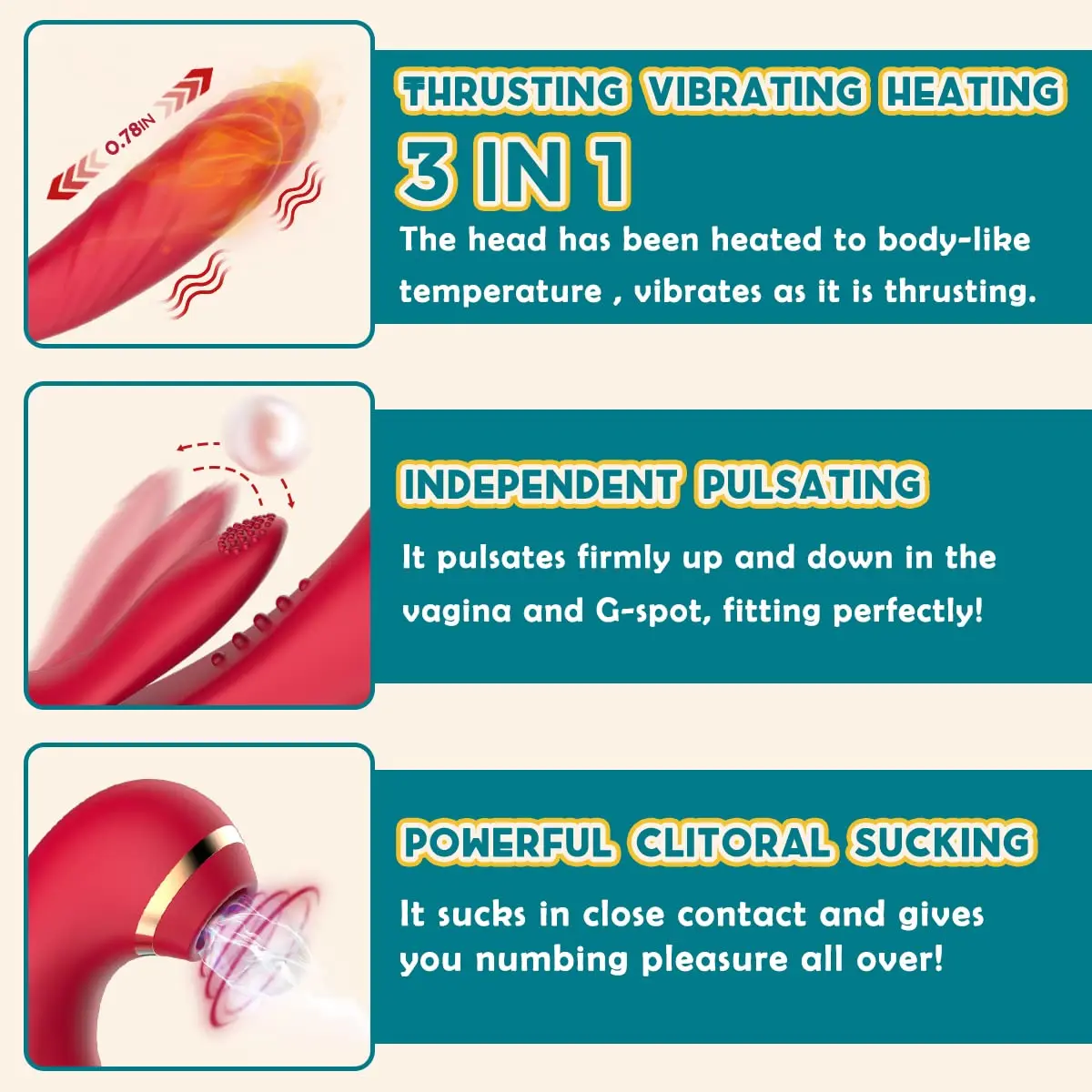 3in1 Thrusting Dild Vibrator for Women G Spot Tapping Heating Suck 20 Mode Clitoris Stimulator Sex Toys Female Goods for Adults