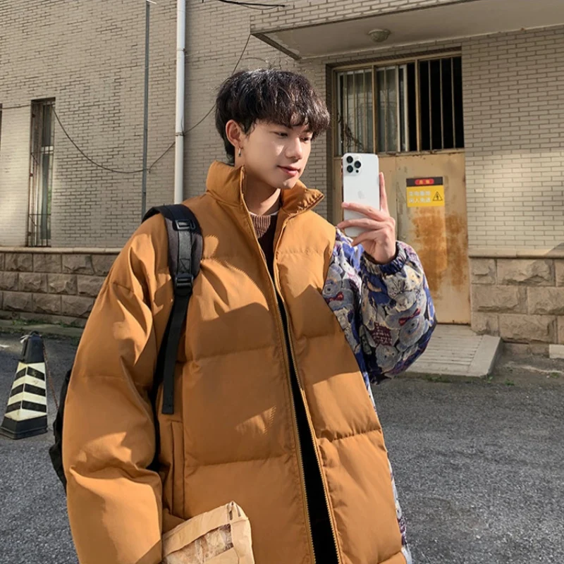 

Мужская зимняя утепленная куртка оверсайз с вышивкой, на пуху и хлопке, в американском повседневном стиле, на молнии