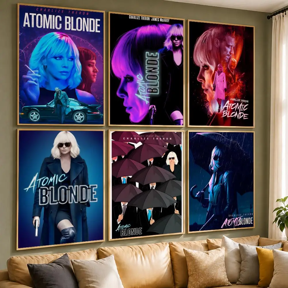 Action Movie A-Atomic BlondeS Poster Vintage Retro Anime Poster Stickers Peel and Stick Wall Art Home Decor
