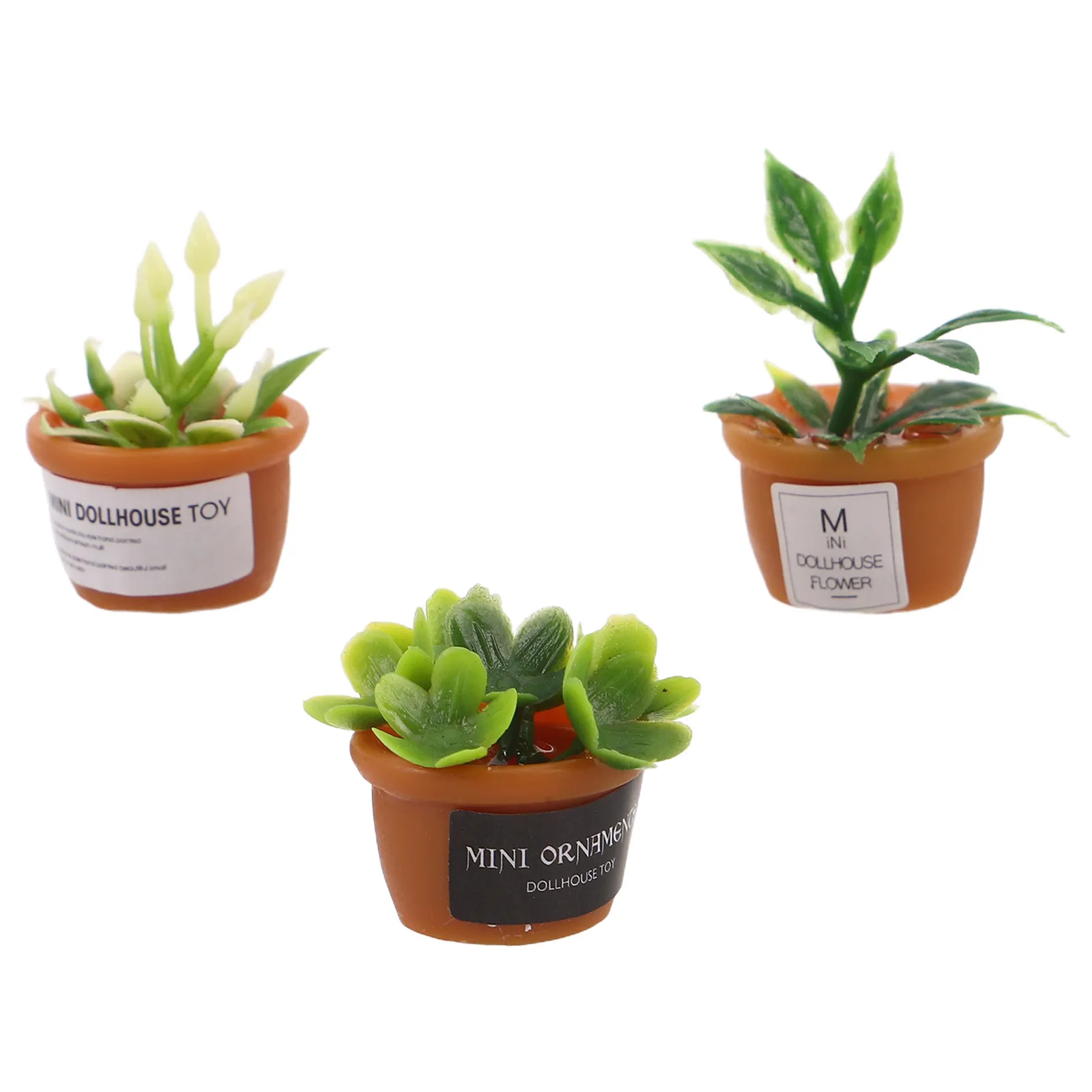 3Pcs Miniature Artificial Succulent Plants Resin Micro Garden Flowerpots for Desktop Car Interior Dashboard Rear View Mirror
