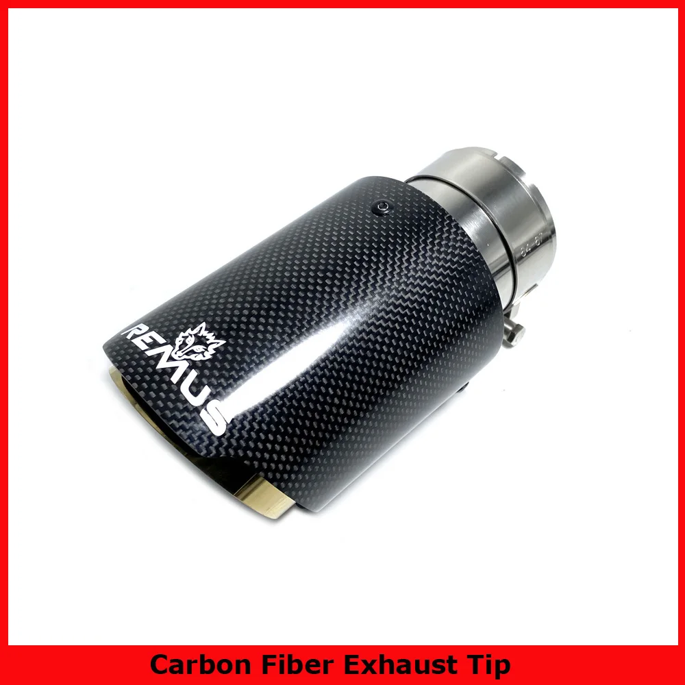 1PCS Remus Carbon Fiber + Golden Chrome Stainless Steel Car Exhaust Tip Single End Pipe Modification Muffler For Auto Cars