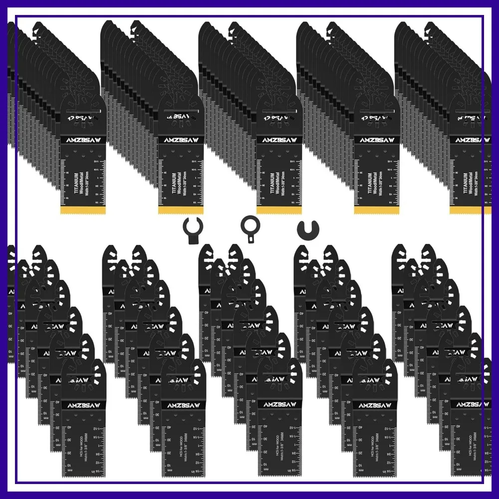 

100 PCS Titanium High Carbon Steel Saw Blades for Wood Metal Plastic, Quick Release Oscillating Tool Accessories Kit
