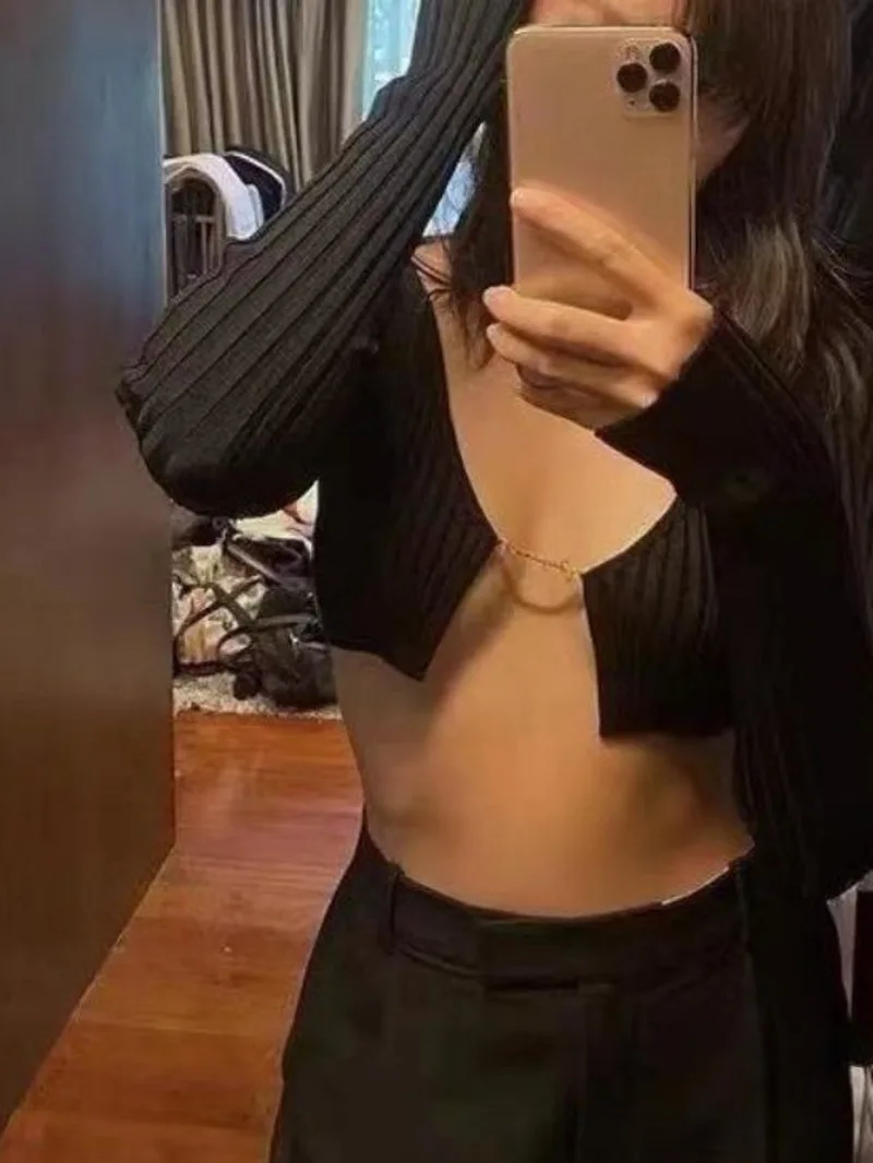 Sexy New Spicy Girl Fashion Long Sleeve Thin Cardigan Trendy Women's Wear Mini Tees Sheer Charm Bold Hollow Out Romantic