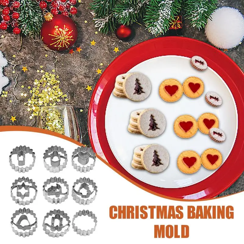 Cookie Cutters Christmas Shapes 9X Stainless Steel Round Cookie Cutter Holiday Favor Decorative Heart Star Gingerbread Man