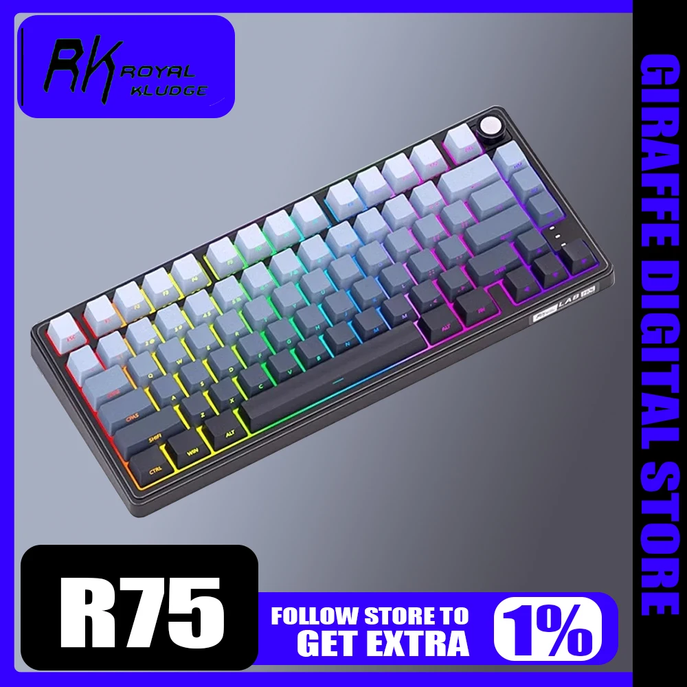 Teclado mecánico Rk R75 Pro, perilla multifuncional, intercambio en caliente RGB, modo Tri, teclado inalámbrico para juegos, compatible con Qmk, regalos personalizados para PC