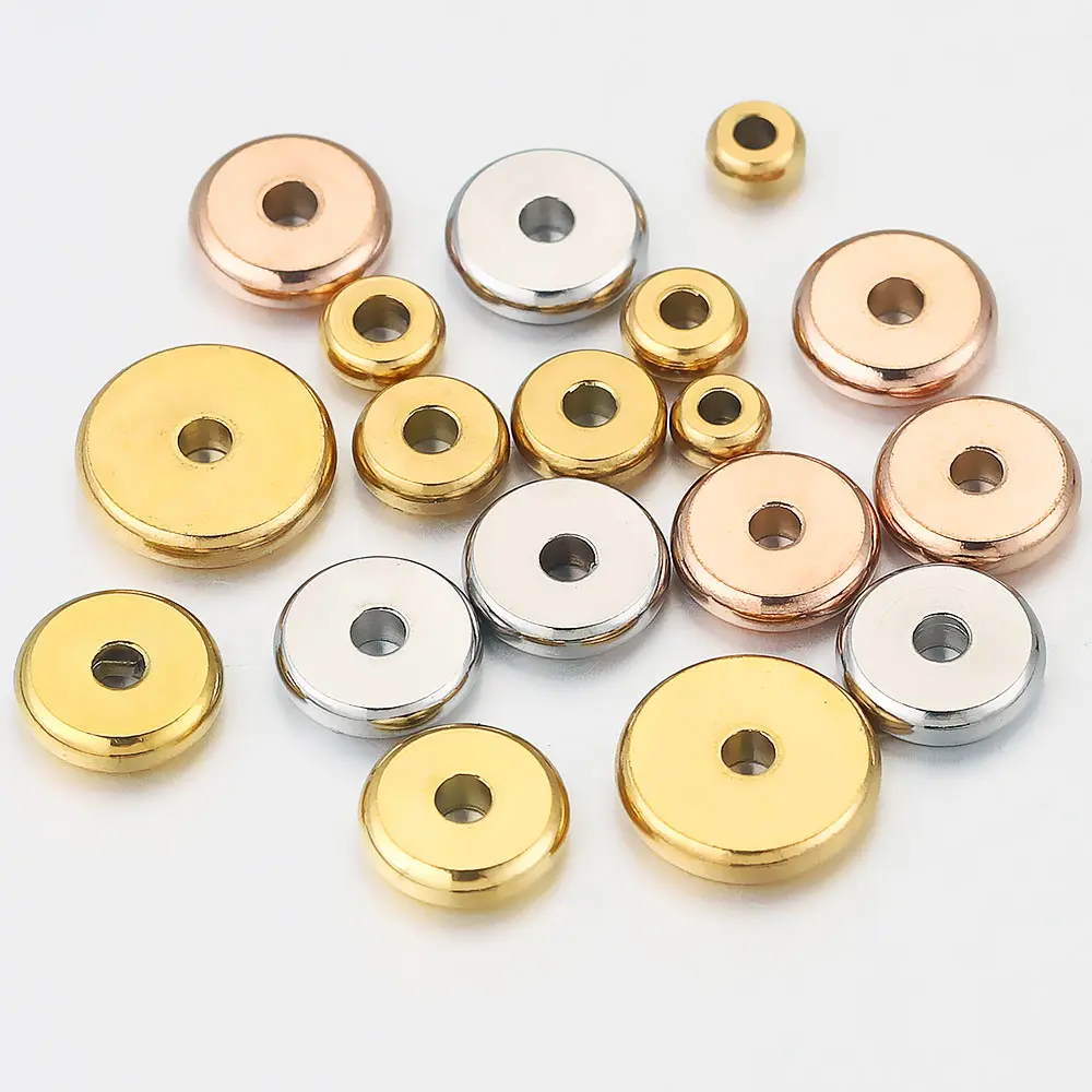 20pcs 4 6 8 10mm Gold Plated Stainless Steel Disc Flat Spacer Loose Beads for Needlework Bracelet Seed Jewelry Making Wholesale