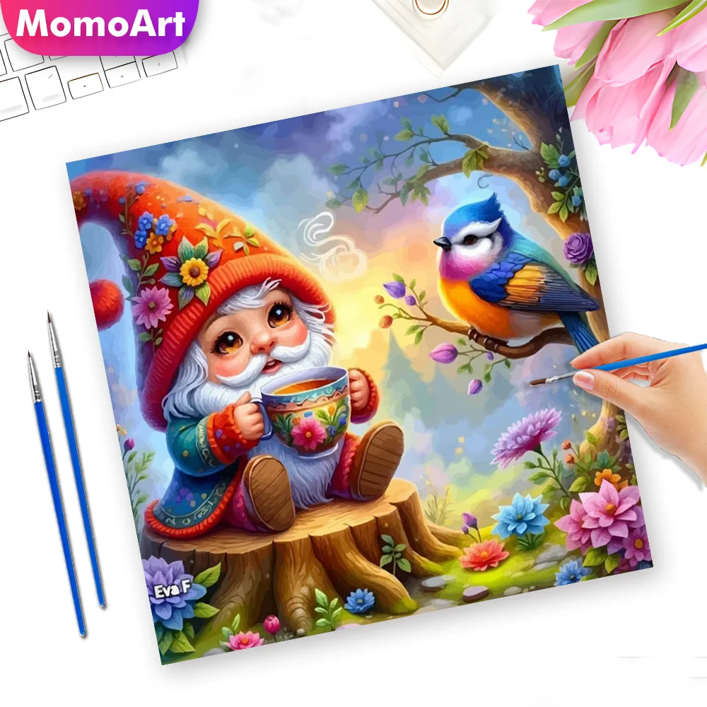 Momoart Drawing By Numbers Set Dwarf Portrait Digital Oil Painting Bird No Frame Coloring Flower Picture Home Decoration