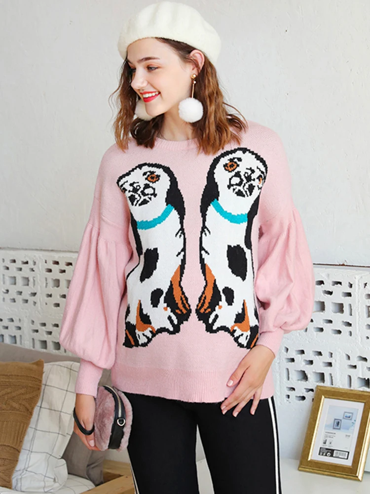 ON SALE !  2024 Fall Winter Maternity Nursing Sweaters Pregnant Women Lantern Sleeve Dog Animal Basic Thicken Pullovers C-045