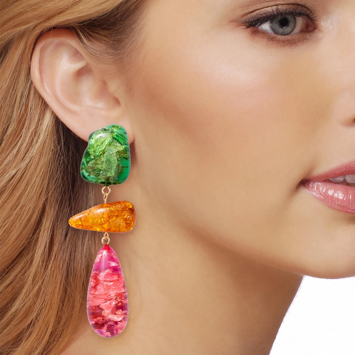 

2023 New ZAA Colorful Resin Earrings Multilayer Artificial Stone Water Drop Pendant Earrings for Women Statement Jewelry Gifts