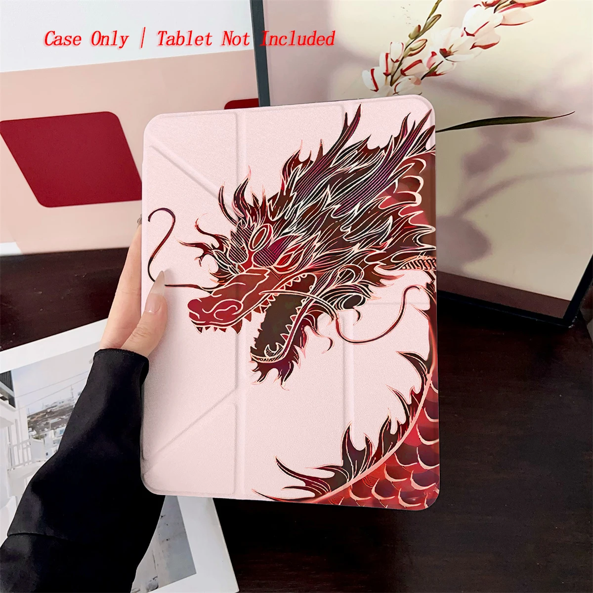 

Sweet-Goth Pink Background & Red Dragon Design iPad Case for Air 11 M3/13 M3/6 10.9 Anti-Scratch Cover with Pen Slot