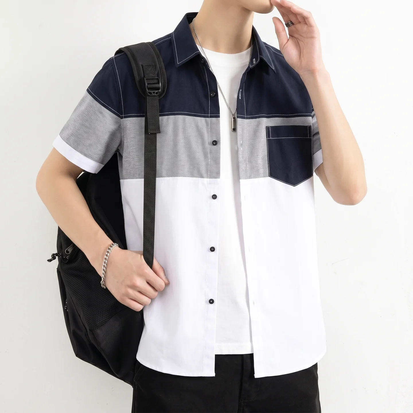 

2026 Summer New Style Men's Fashion Casual Short-Sleeved Iron-Free Shirt for Commuting as Outerwear